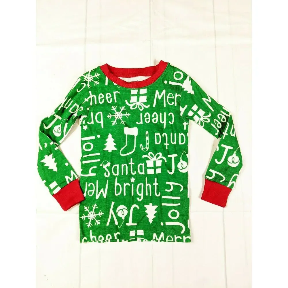 Carter's Green White & Red Holiday Words Pajamas Size 24 Months